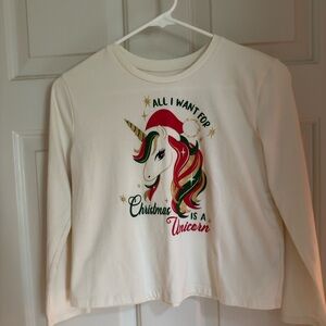 Girls Unicorn Christmas Shirt - Cream